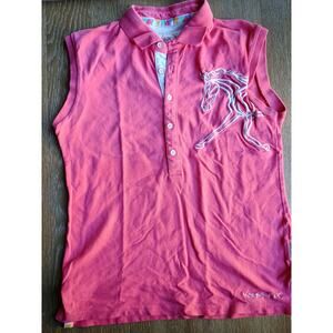 Horseware Flamboro equestrian Sleeveless Polo pink coral embroidered old money